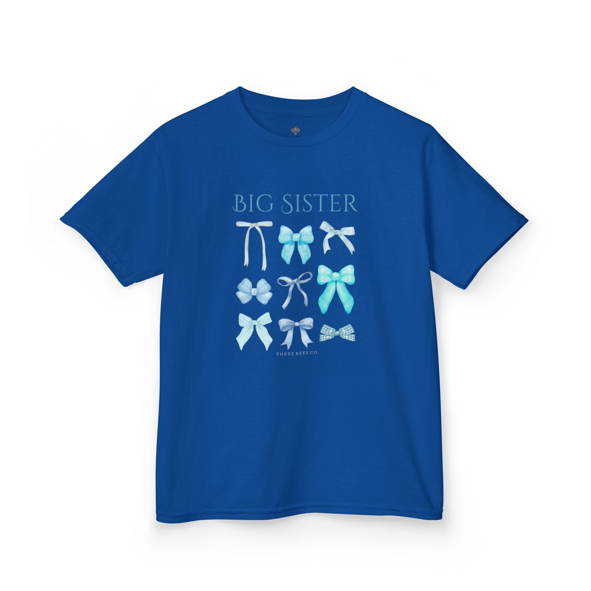 Bee the Best Big Sister Blue Bows Girls Short Sleeve Youth Hive Tee