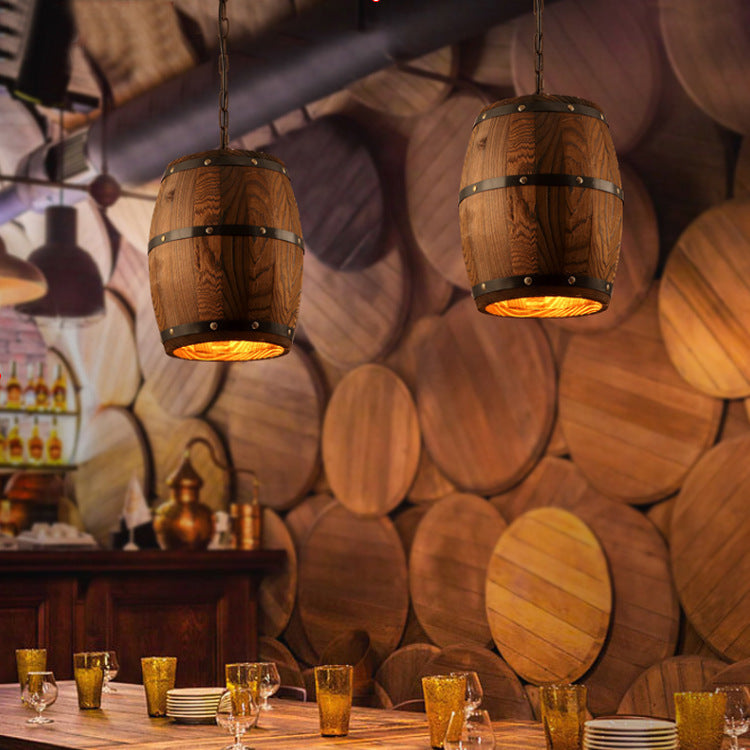 Wine Barrel Wooden Chandelier | Rustic Farmhouse Ceiling Light | Vintage Barrel Pendant Lamp for Dining Room, Bar & Home