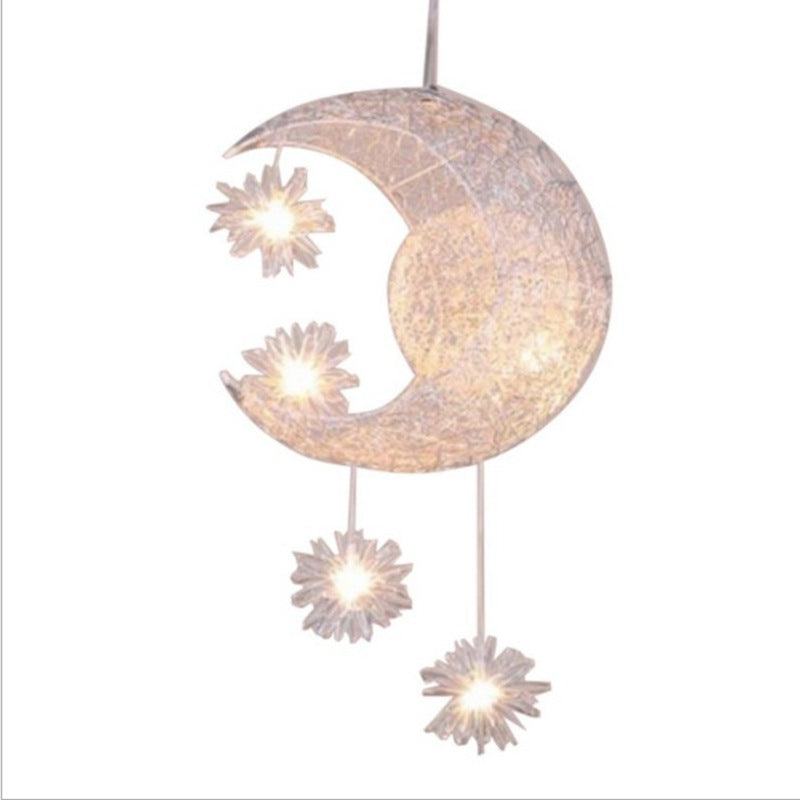 Star & Moon Chandelier Light | Aluminum Wire Celestial Pendant Lamp | Warm LED Lighting for Bedroom, Nursery & Kids Room