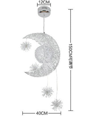 Star & Moon Chandelier Light | Aluminum Wire Celestial Pendant Lamp | Warm LED Lighting for Bedroom, Nursery & Kids Room