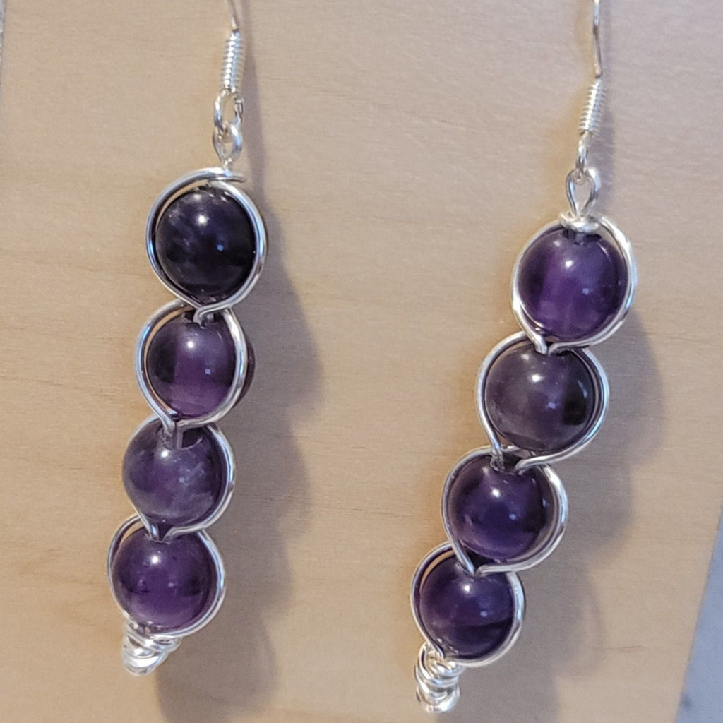 Handmade Amethyst Wire Wrapped Earrings – Silver Dangle Gemstone Jewelry, February Birthstone, Healing Crystal Gift for Her