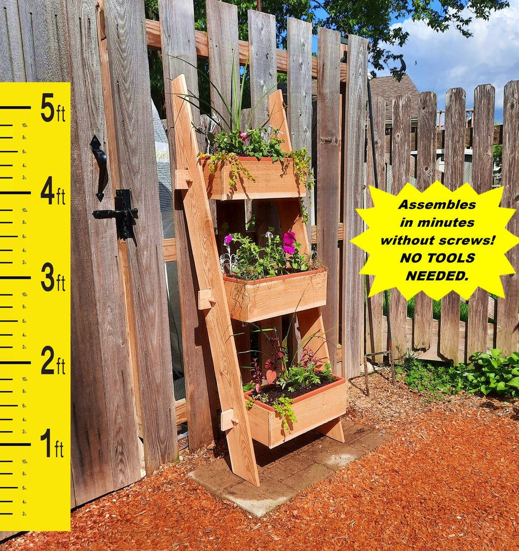 Vertical Herb Garden Planter – Cedar 3 Tier Stand for Small Spaces