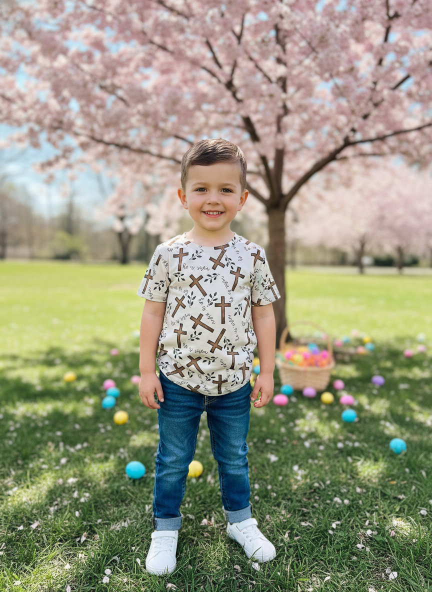 He Is Risen Kids T-Shirt | Christian Easter Shirt | Resurrection Sunday Outfit | Toddler & Youth Faith Tee