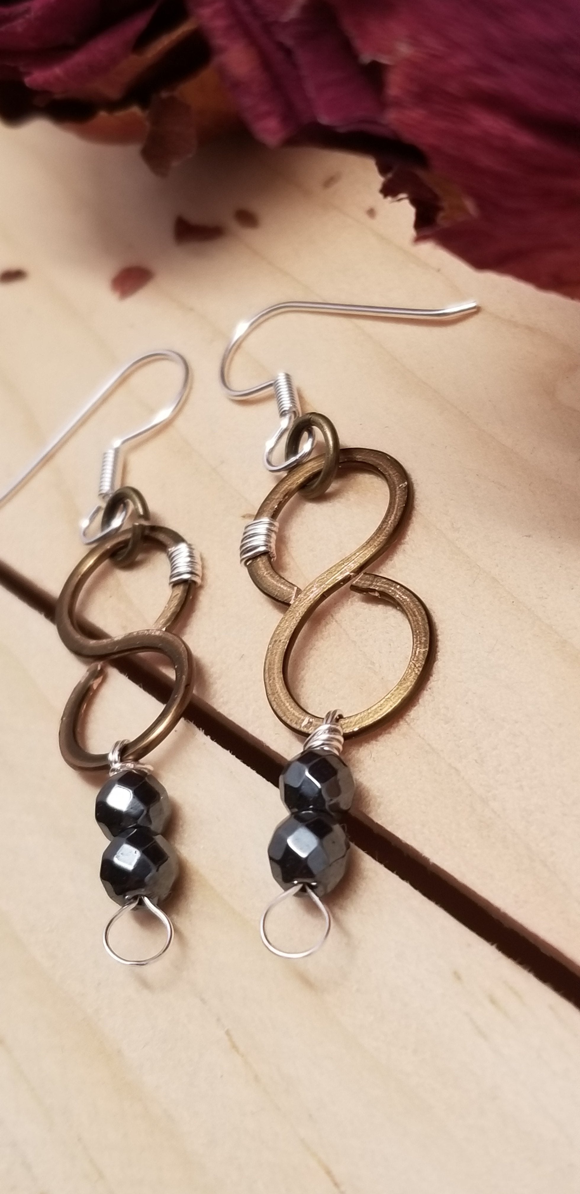 Handmade Copper Hematite Figure Eight Earrings – Wire Wrapped Dangle Earrings | Artisan Jewelry