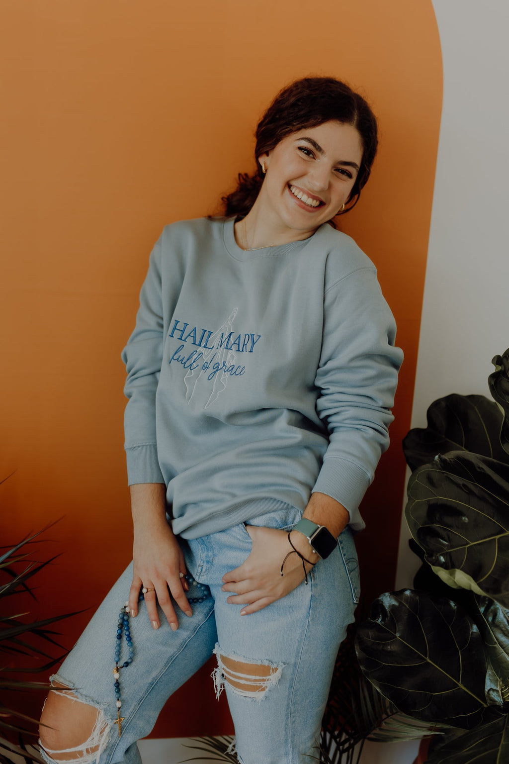 Hail Mary Crewneck Sweatshirt, Catholic Sweatshirt, Christian Crewneck, Marian Prayer Apparel, Embroidered Faith Sweatshirt, Cozy Religious Gift