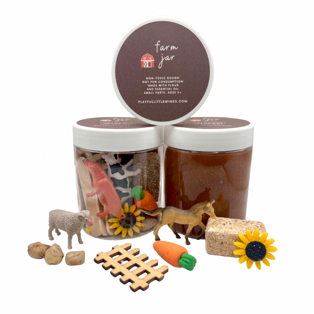 Farm Animal Playdough Sensory Jar for Kids | Portable Farm Play Kit | Non-Toxic Sensory Toy | Screen-Free Activity Ages 3–8