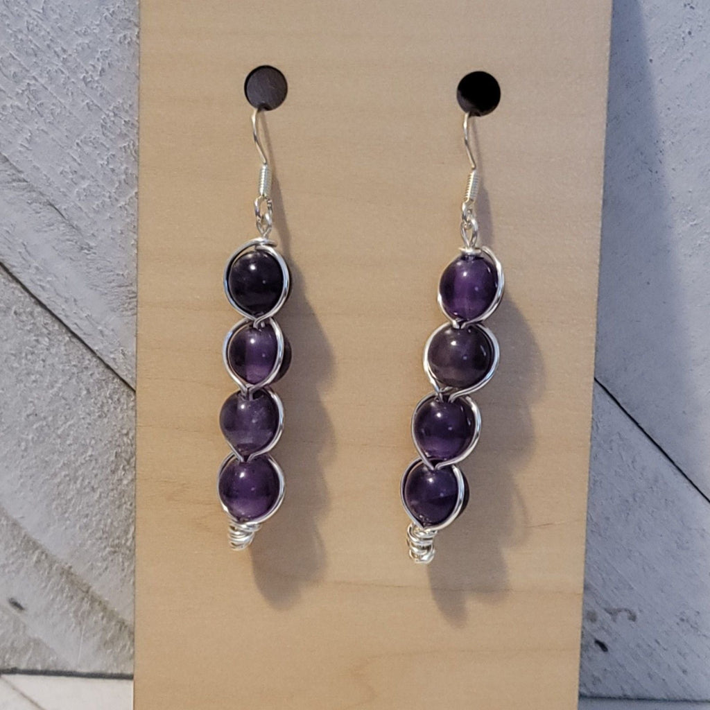 Handmade Amethyst Wire Wrapped Earrings – Silver Dangle Gemstone Jewelry, February Birthstone, Healing Crystal Gift for Her