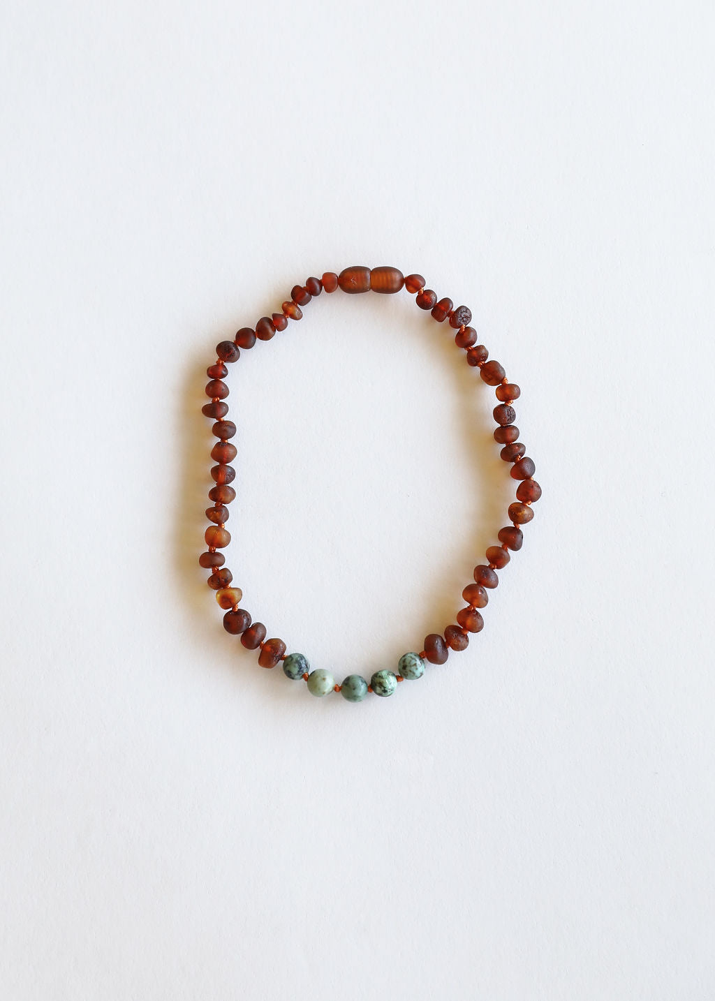 Raw Cognac Baltic Amber Necklace with Turquoise Jasper | Handmade Natural Gemstone Jewelry