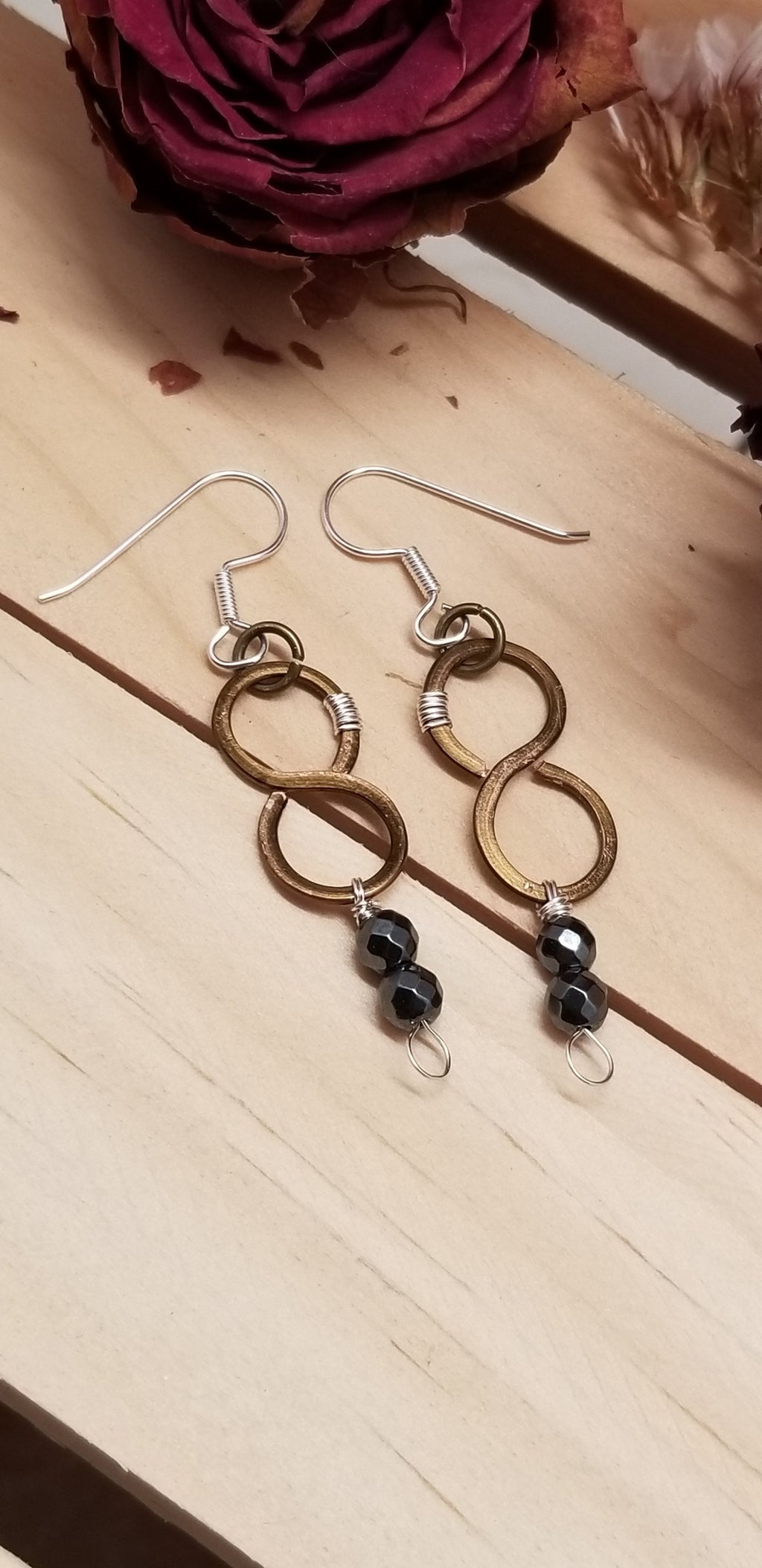 Handmade Copper Hematite Figure Eight Earrings – Wire Wrapped Dangle Earrings | Artisan Jewelry