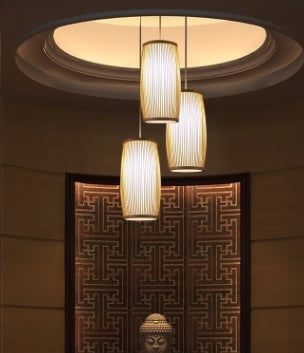 Bamboo Woven Pendant Light | Southeast Asian Plait Chandelier | Natural Boho Ceiling Lamp for Hallway, Staircase & Home