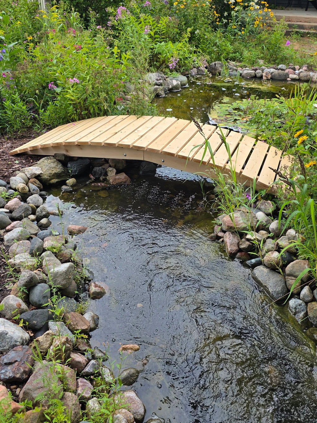 8 Ft Wooden Garden Bridge (No Railing) | Rustic Backyard Footbridge for Pathways, Ponds & Landscape Design
