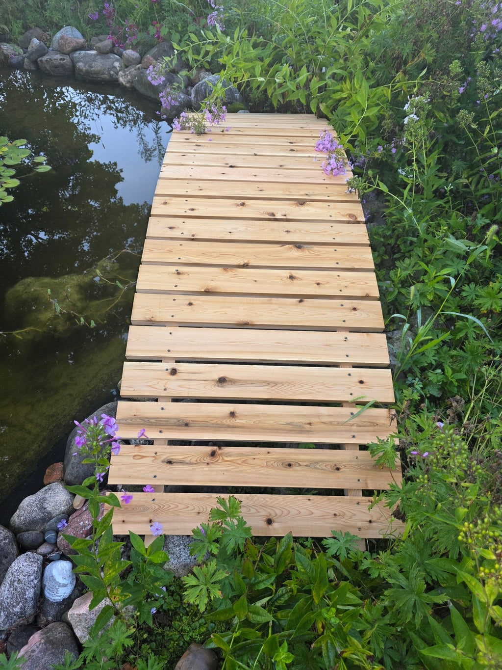8 Ft Wooden Garden Bridge (No Railing) | Rustic Backyard Footbridge for Pathways, Ponds & Landscape Design
