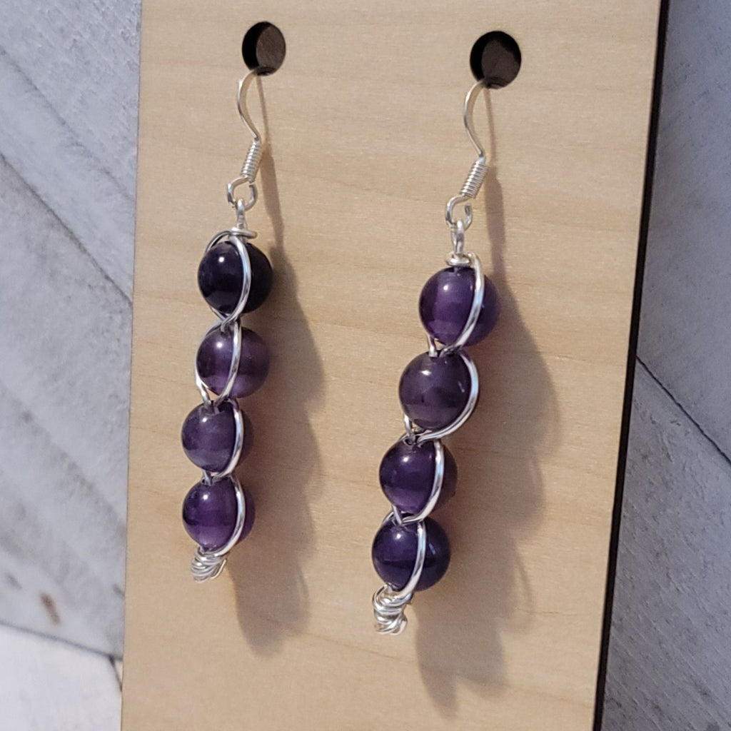 Handmade Amethyst Wire Wrapped Earrings – Silver Dangle Gemstone Jewelry, February Birthstone, Healing Crystal Gift for Her