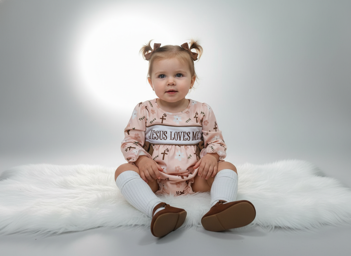 Jesus Loves Me Cross Baby Romper | Christian Baby Outfit | Baptism, Easter & Church Outfit for Infants