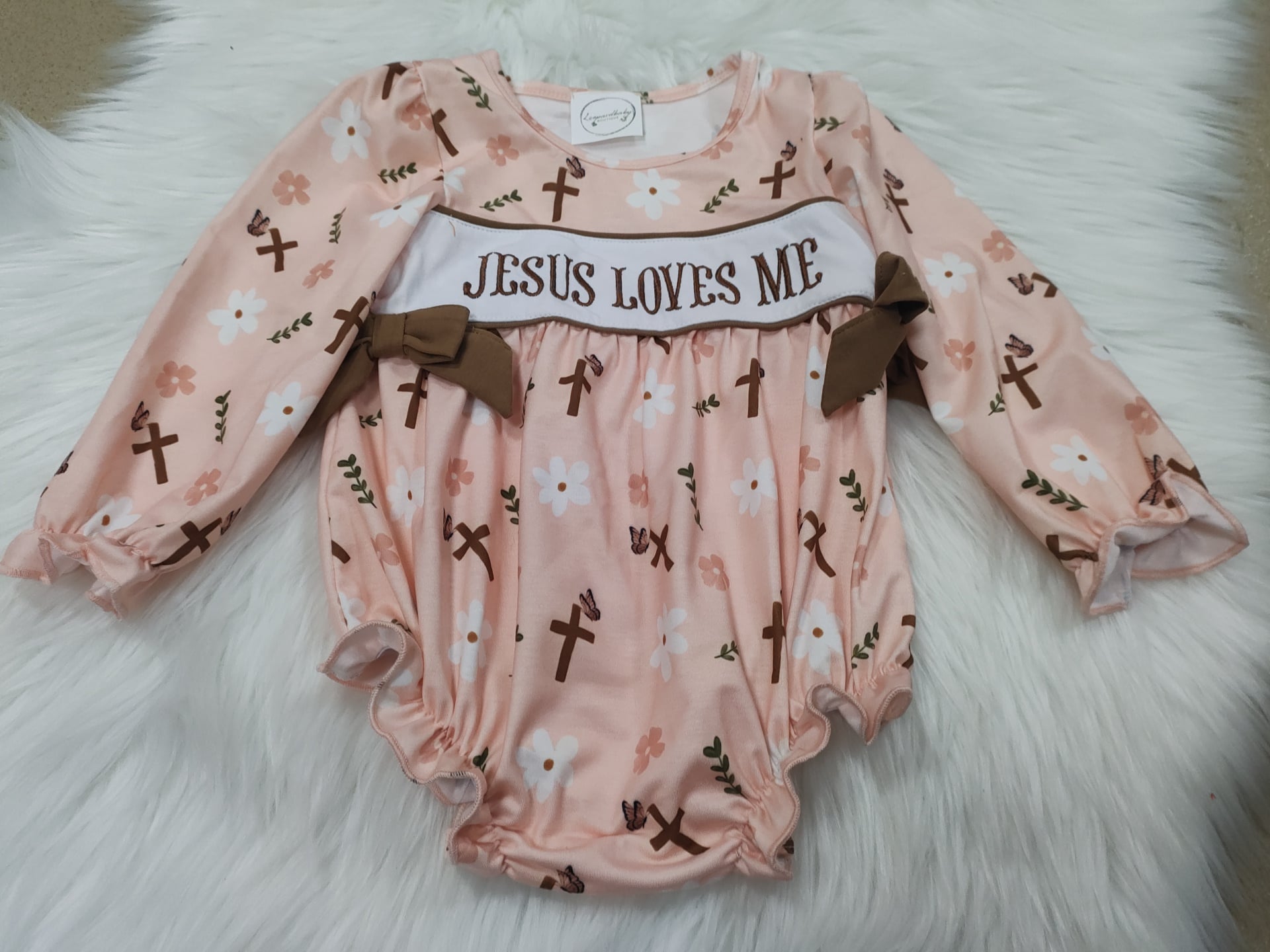 Jesus Loves Me Cross Baby Romper | Christian Baby Outfit | Baptism, Easter & Church Outfit for Infants