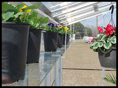 Janco Greenhouse Shelves (4 Bays, One Side) | Aluminum & Glass Plant Shelving | Space-Saving Greenhouse Storage System