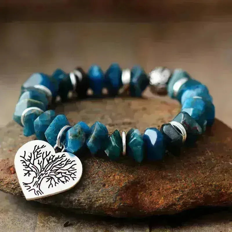 Tree of Life Apatite Bracelet – Natural Stone Vegan Jewelry, Blue Gemstone Healing Bracelet, Meaningful Spiritual Gift