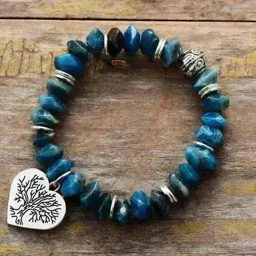 Tree of Life Apatite Bracelet – Natural Stone Vegan Jewelry, Blue Gemstone Healing Bracelet, Meaningful Spiritual Gift