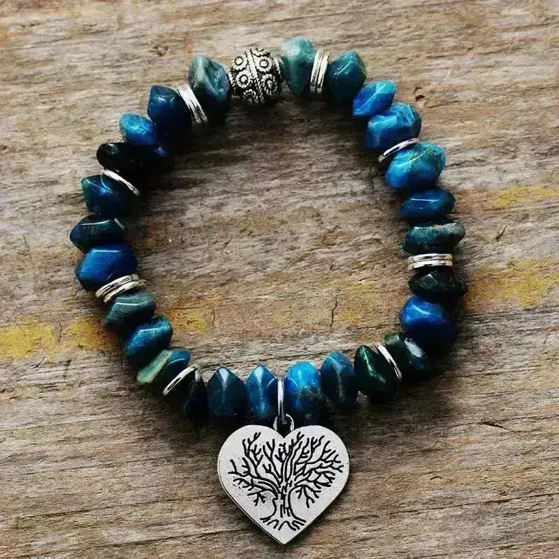 Tree of Life Apatite Bracelet – Natural Stone Vegan Jewelry, Blue Gemstone Healing Bracelet, Meaningful Spiritual Gift