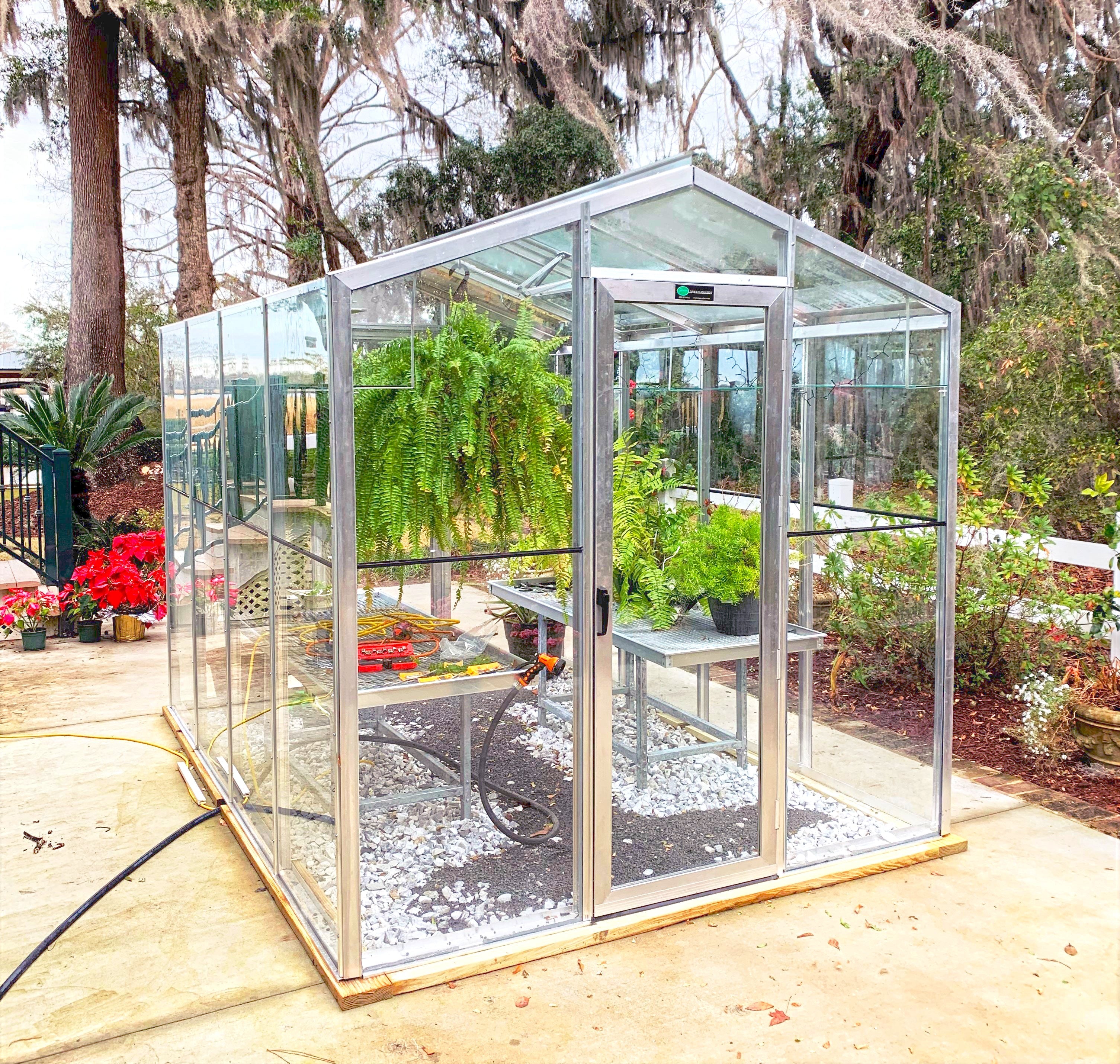 Palmetto 8x10 Greenhouse Kit | Aluminum & Tempered Glass Greenhouse | Heavy-Duty Backyard Greenhouse | All-Season Garden Structure