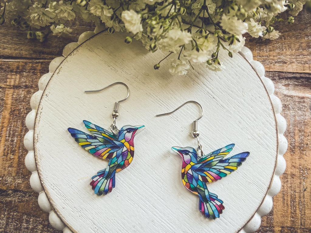 Colorful Hummingbird Earrings – Vibrant Bird Dangle Earrings | Nature-Inspired Jewelry