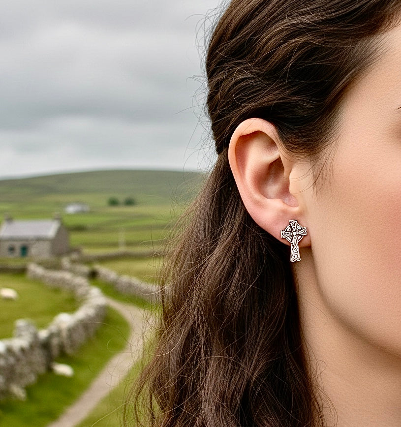 Celtic Knot Cross Stud Earrings – Hypoallergenic Post Earrings | Silver, Gold & Black Jewelry