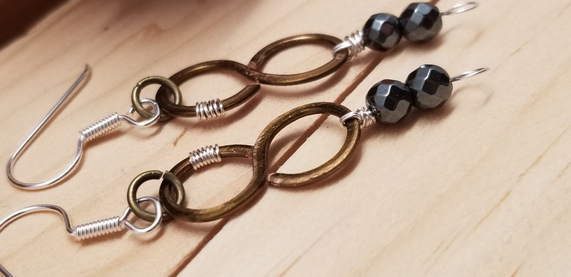 Handmade Copper Hematite Figure Eight Earrings – Wire Wrapped Dangle Earrings | Artisan Jewelry
