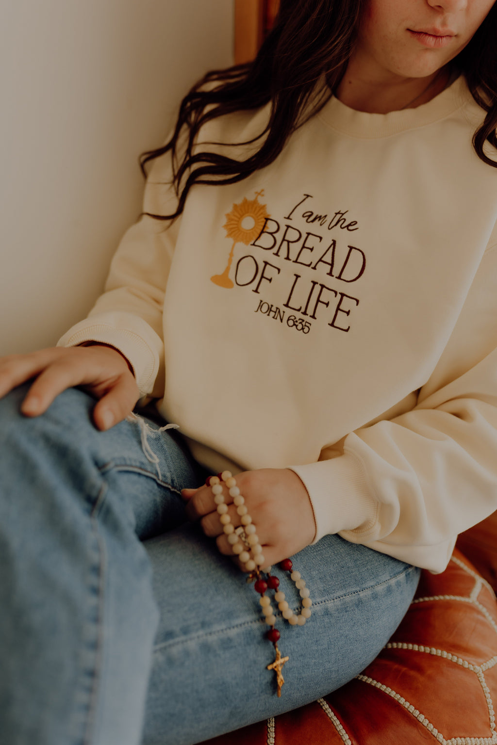 Bread of Life Crewneck Sweatshirt, Christian Embroidered Sweatshirt, Catholic Crewneck, Faith Apparel, Jesus Sweatshirt, Cozy Religious Gift