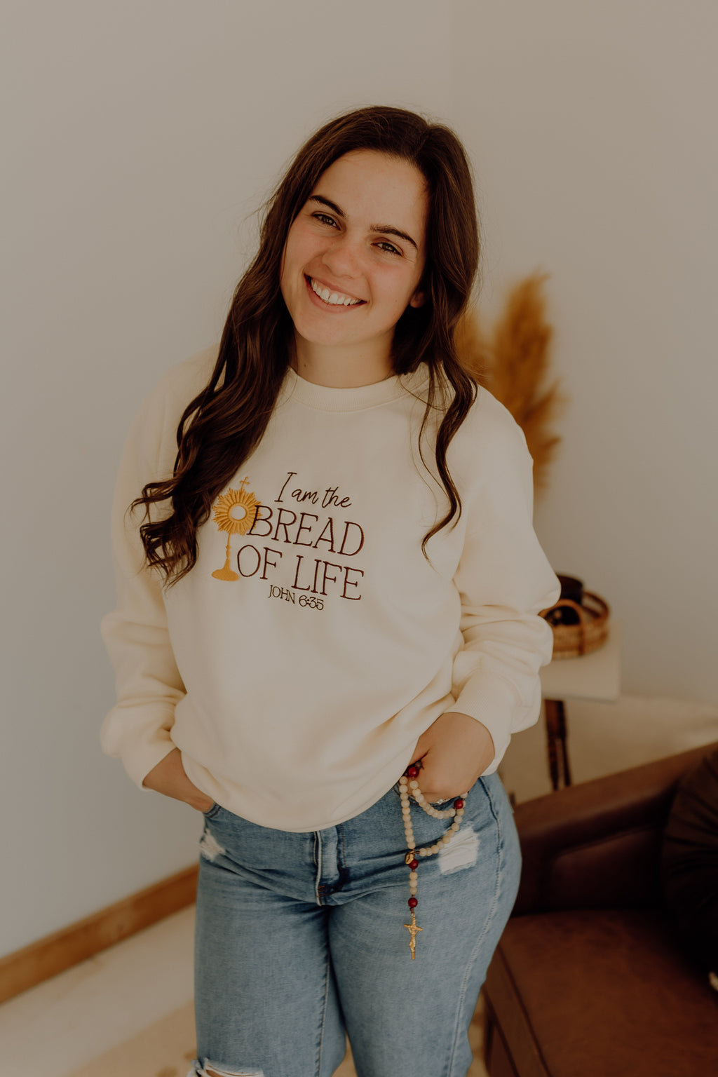 Bread of Life Crewneck Sweatshirt, Christian Embroidered Sweatshirt, Catholic Crewneck, Faith Apparel, Jesus Sweatshirt, Cozy Religious Gift