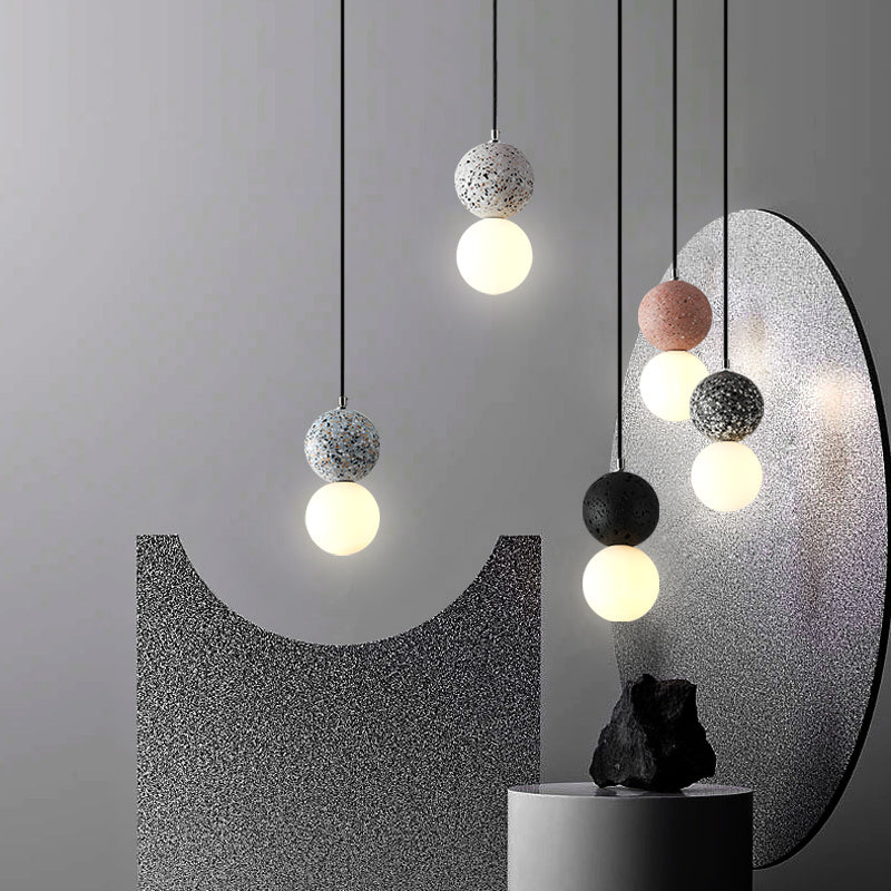 Nordic Terrazzo Cement Pendant Light | Modern Minimalist Small Chandelier | Scandinavian Ceiling Lamp for Kitchen, Bedroom & Bar