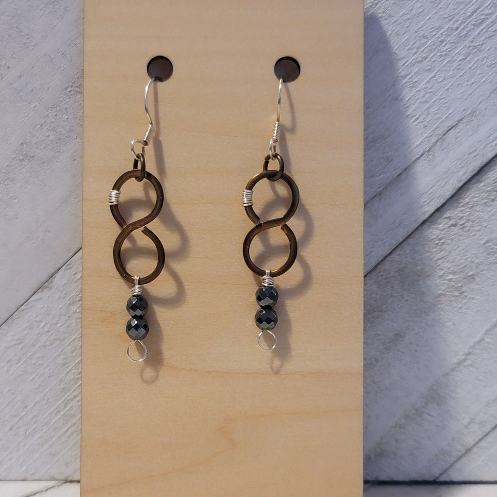 Handmade Copper Hematite Figure Eight Earrings – Wire Wrapped Dangle Earrings | Artisan Jewelry