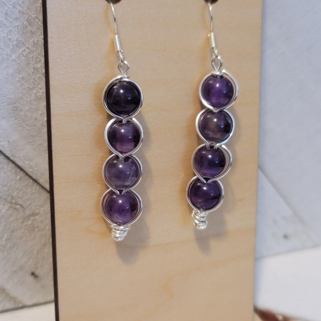 Handmade Amethyst Wire Wrapped Earrings – Silver Dangle Gemstone Jewelry, February Birthstone, Healing Crystal Gift for Her