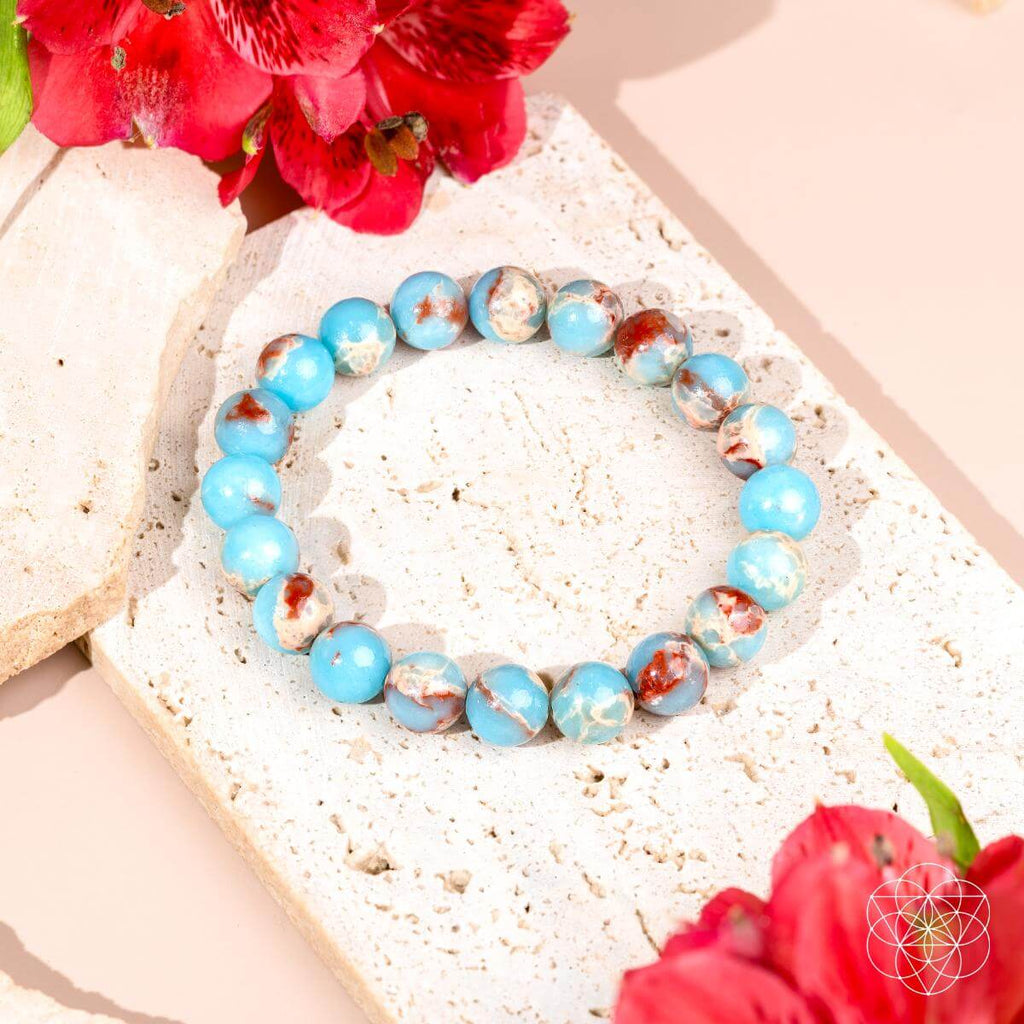 Aqua Terra Jasper Bracelet – Natural Stone Beaded Bracelet | Stretch Gemstone Jewelry