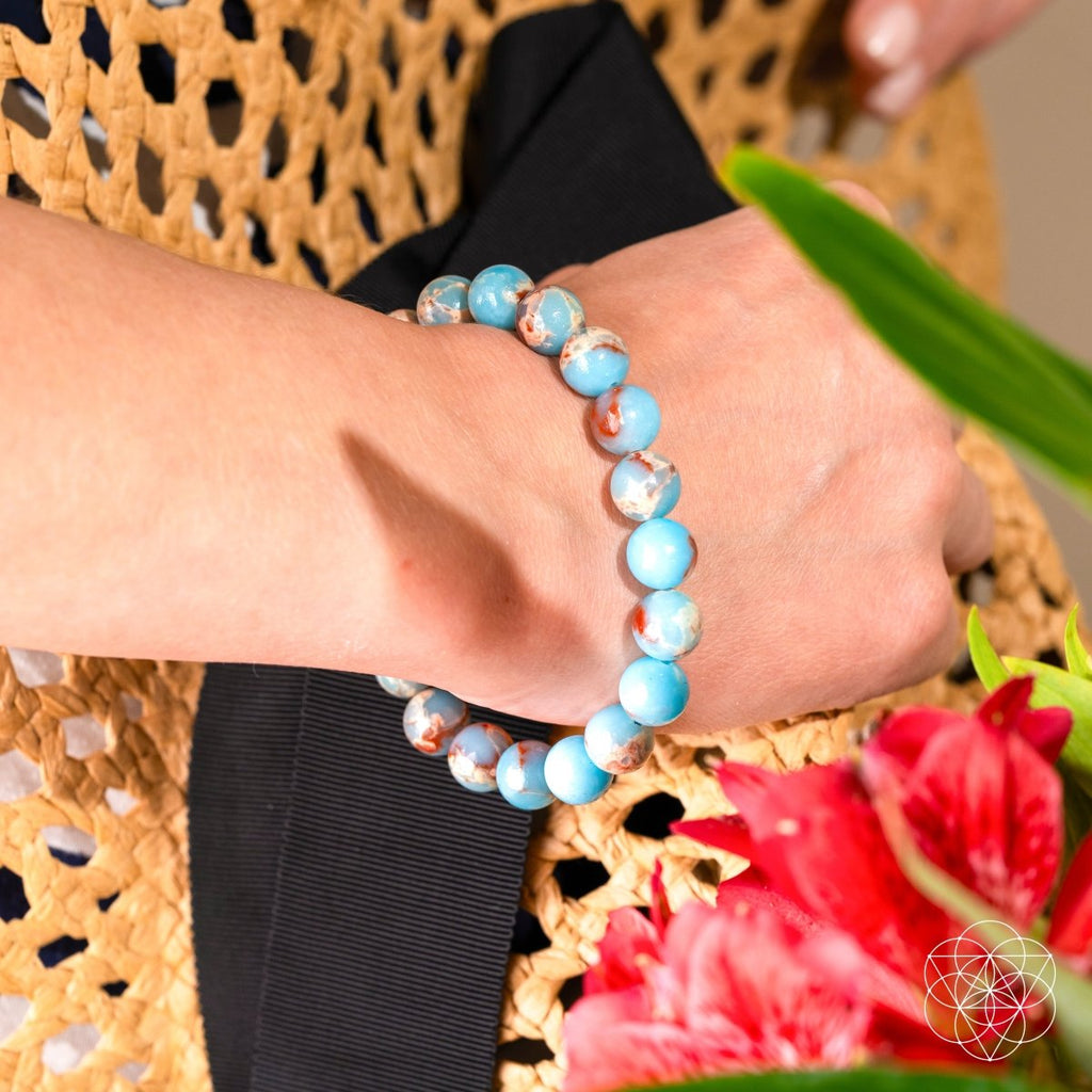 Aqua Terra Jasper Bracelet – Natural Stone Beaded Bracelet | Stretch Gemstone Jewelry