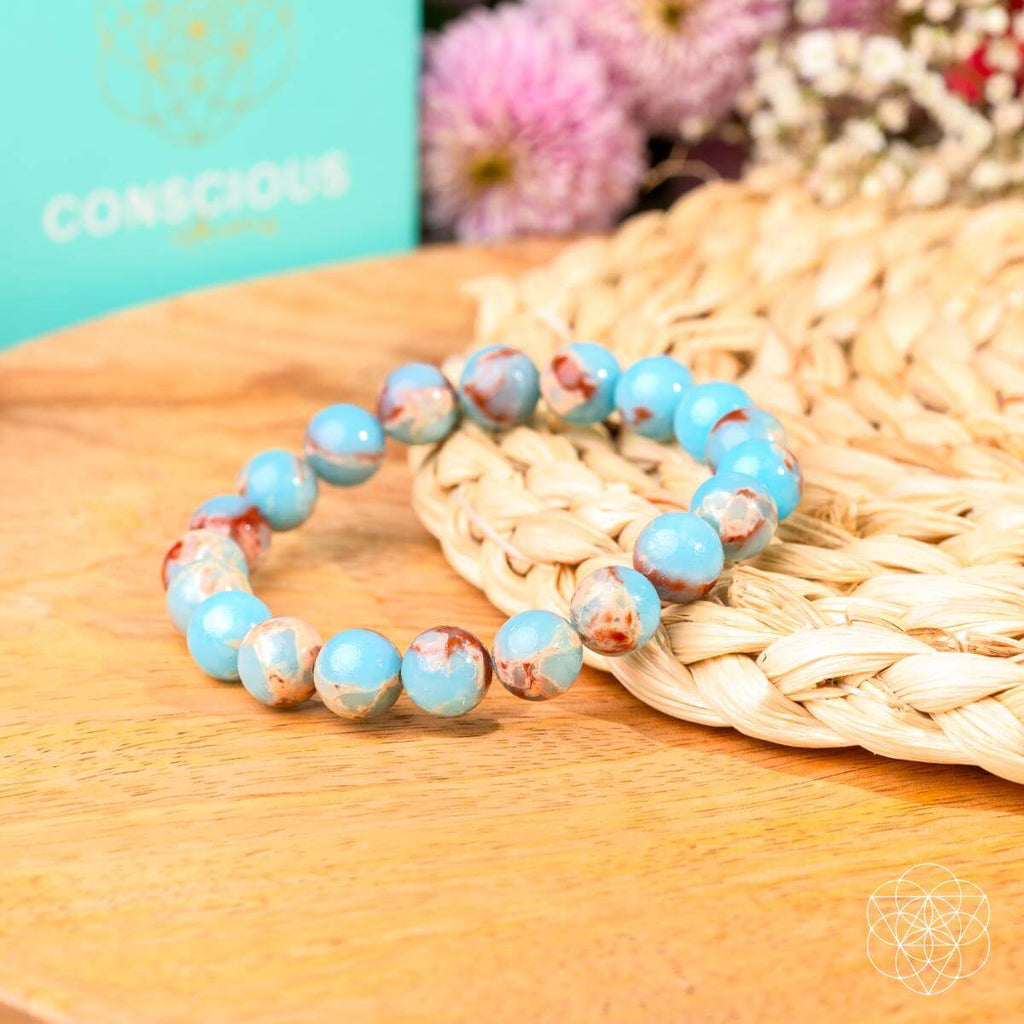 Aqua Terra Jasper Bracelet – Natural Stone Beaded Bracelet | Stretch Gemstone Jewelry