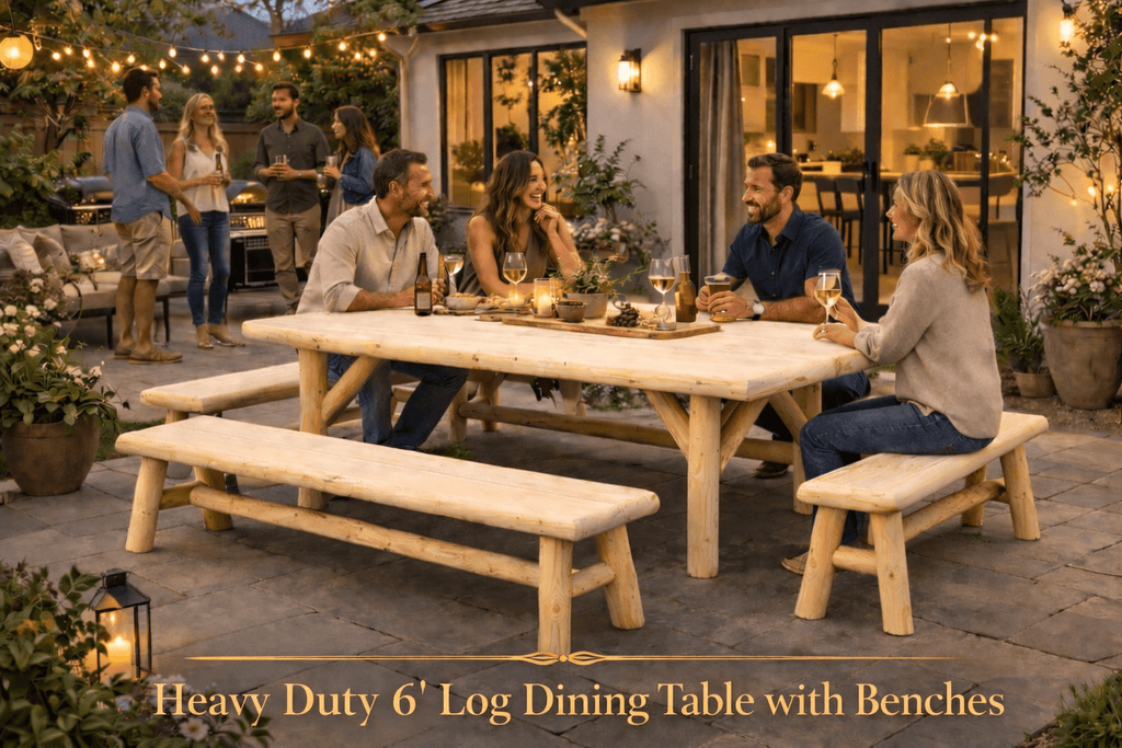 Handmade Rustic Outdoor Picnic Table | Solid Wood Farmhouse Patio Table | Backyard Dining Table for Garden, Porch & Outdoor Gatherings