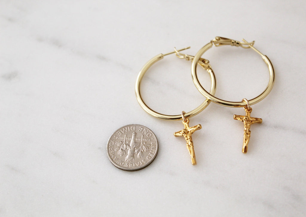 Crucifix Hoop Earrings – Catholic Cross Dangle Hoops | Faith-Inspired Jewelry Gift for Women