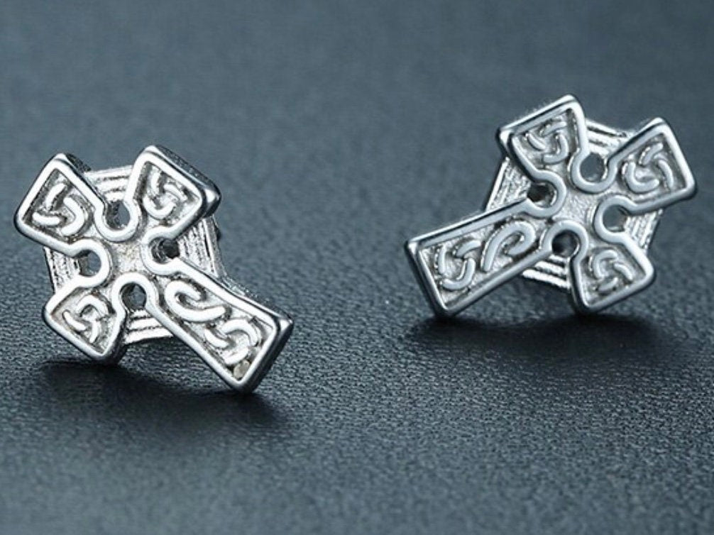 Celtic Knot Cross Stud Earrings – Hypoallergenic Post Earrings | Silver, Gold & Black Jewelry