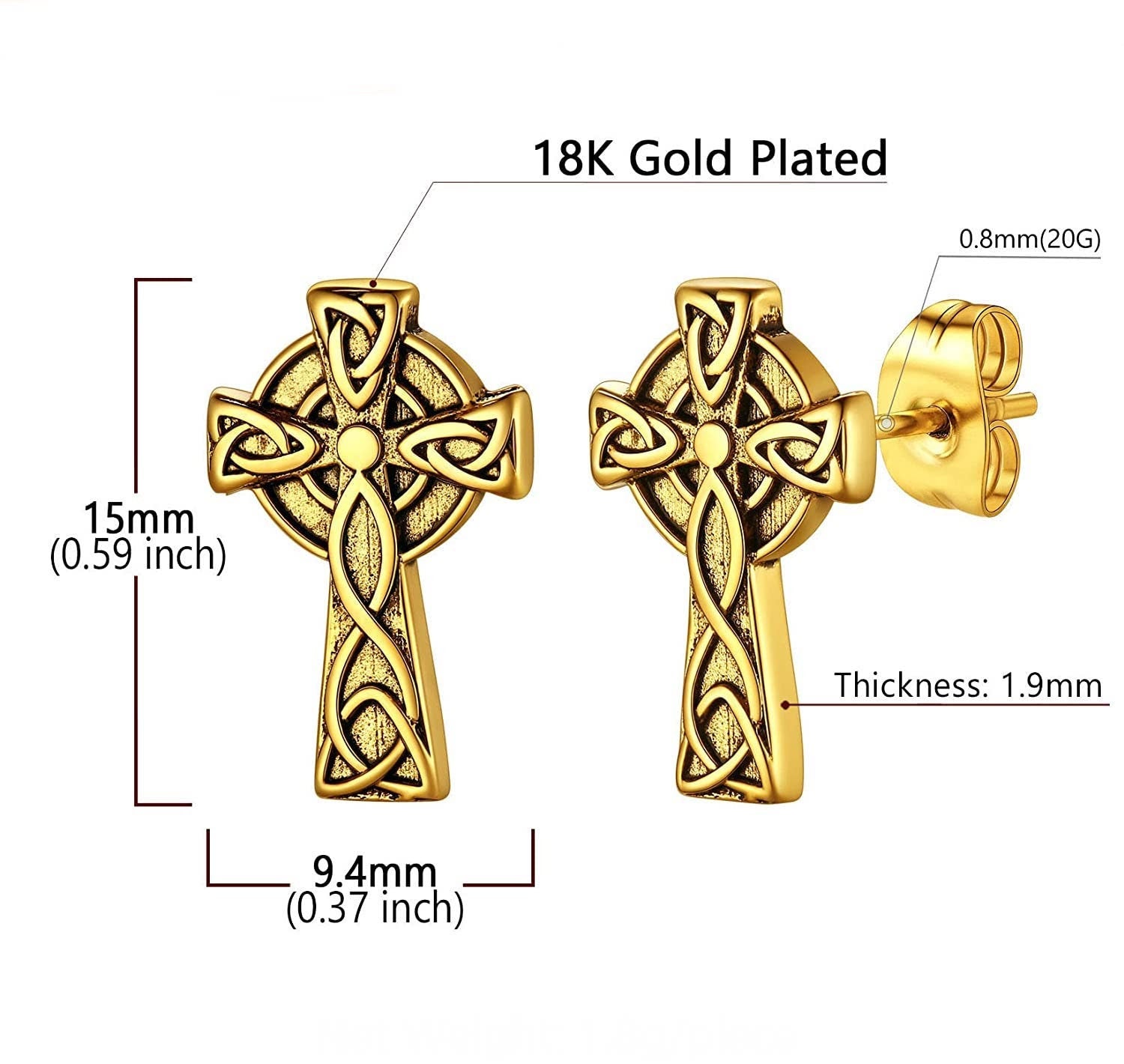 Celtic Knot Cross Stud Earrings – Hypoallergenic Post Earrings | Silver, Gold & Black Jewelry
