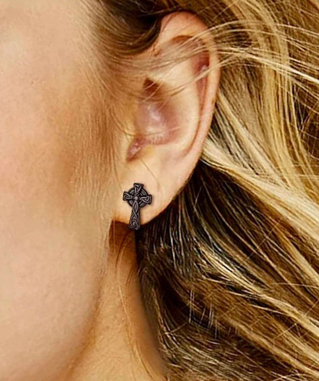 Celtic Knot Cross Stud Earrings – Hypoallergenic Post Earrings | Silver, Gold & Black Jewelry