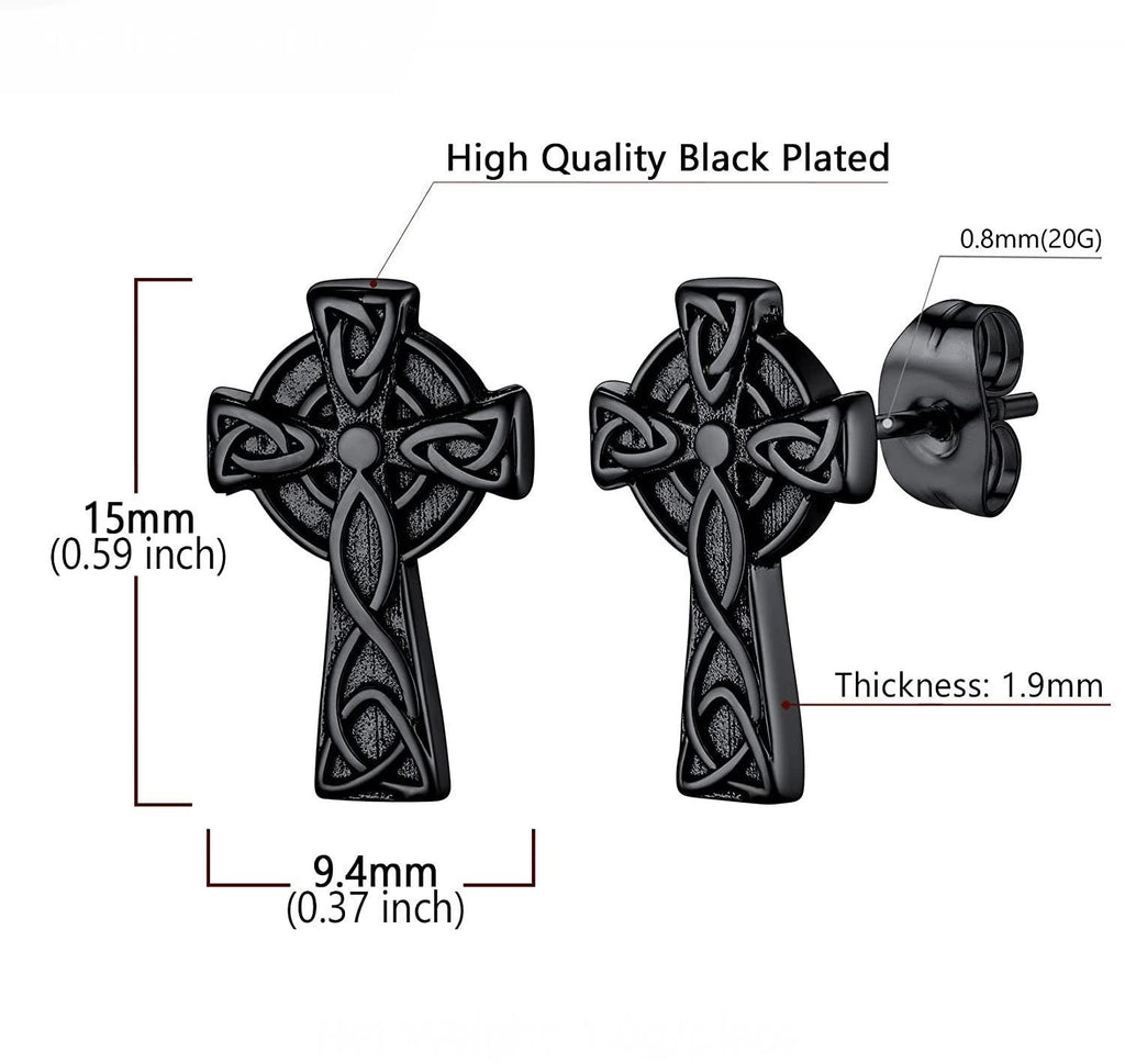 Celtic Knot Cross Stud Earrings – Hypoallergenic Post Earrings | Silver, Gold & Black Jewelry
