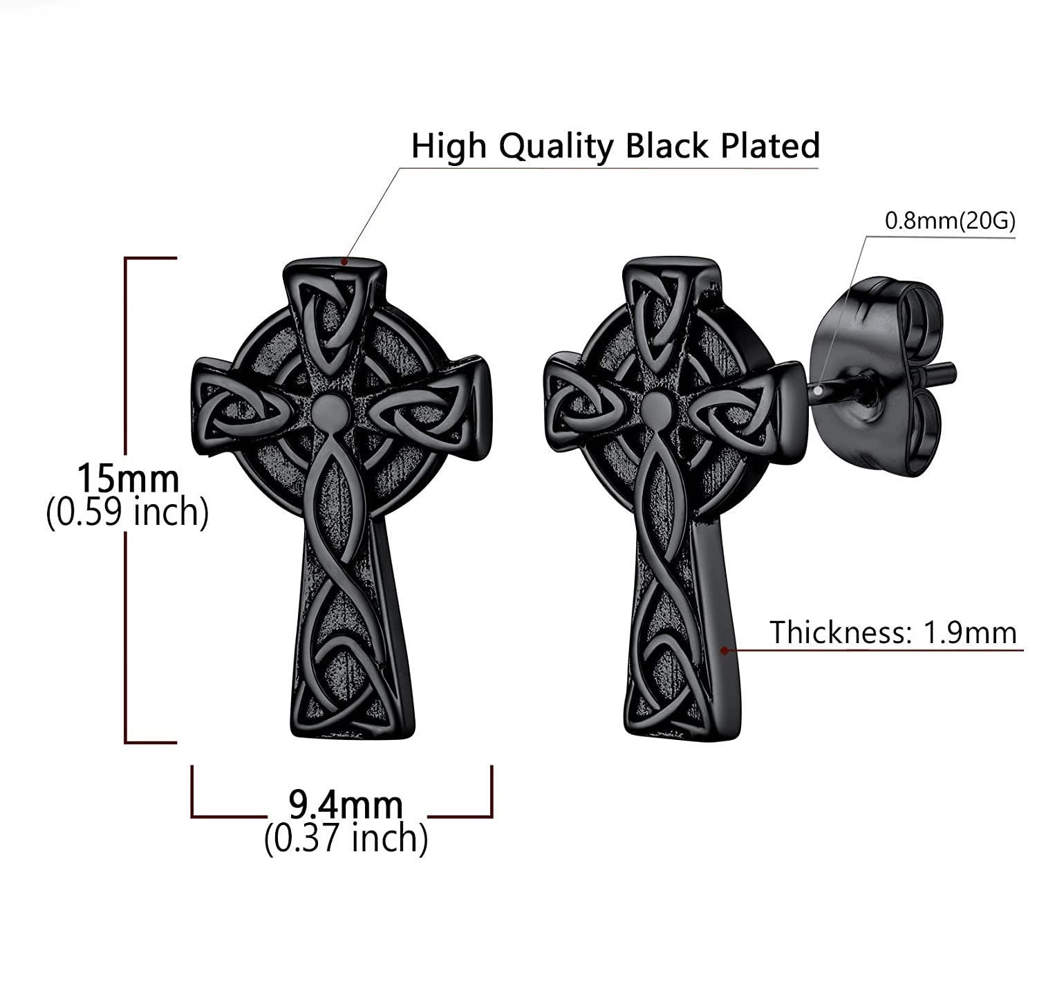 Celtic Knot Cross Stud Earrings – Hypoallergenic Post Earrings | Silver, Gold & Black Jewelry