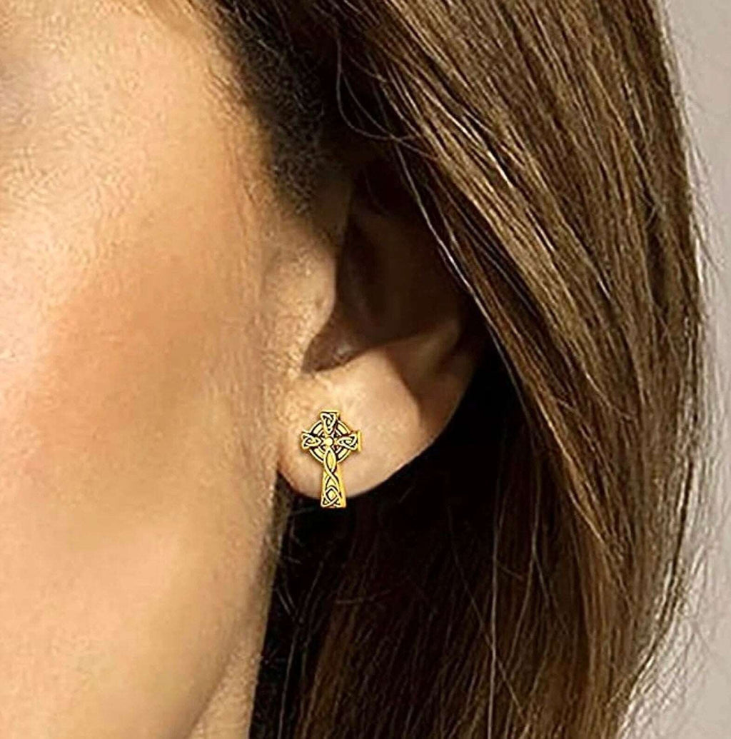 Celtic Knot Cross Stud Earrings – Hypoallergenic Post Earrings | Silver, Gold & Black Jewelry