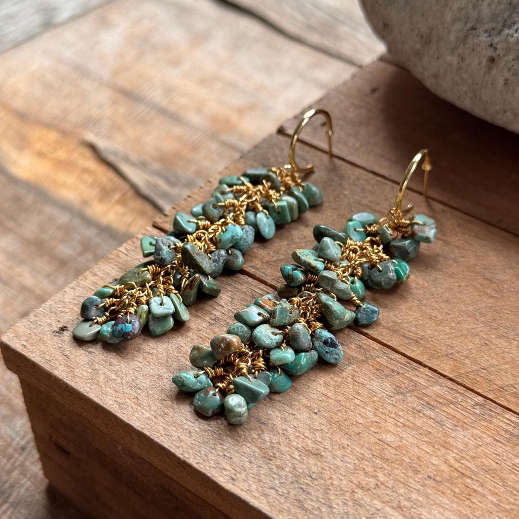 Turquoise Cluster Hoop Earrings – Wire Wrapped Handmade Hoops | Natural Stone Jewelry