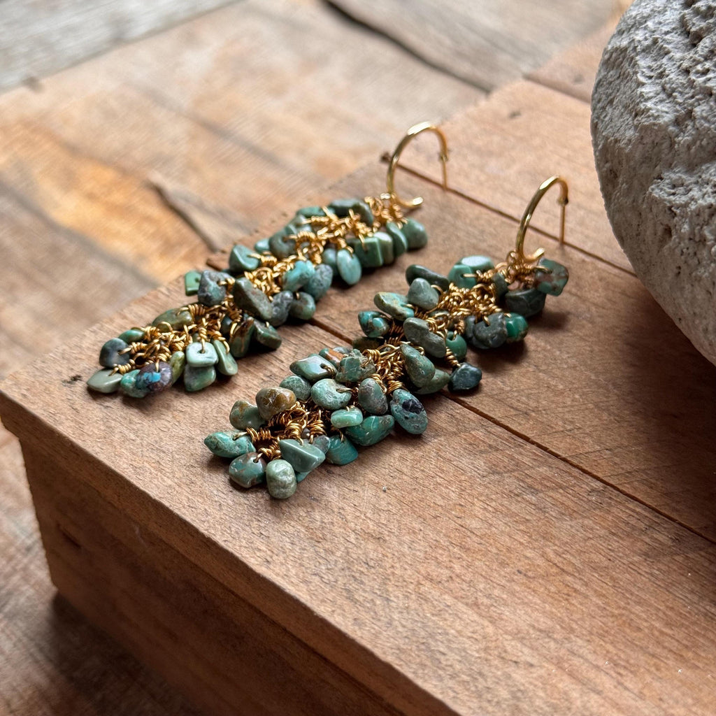 Turquoise Cluster Hoop Earrings – Wire Wrapped Handmade Hoops | Natural Stone Jewelry