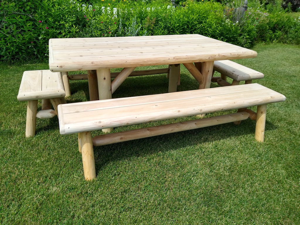 Handmade Rustic Outdoor Picnic Table | Solid Wood Farmhouse Patio Table | Backyard Dining Table for Garden, Porch & Outdoor Gatherings