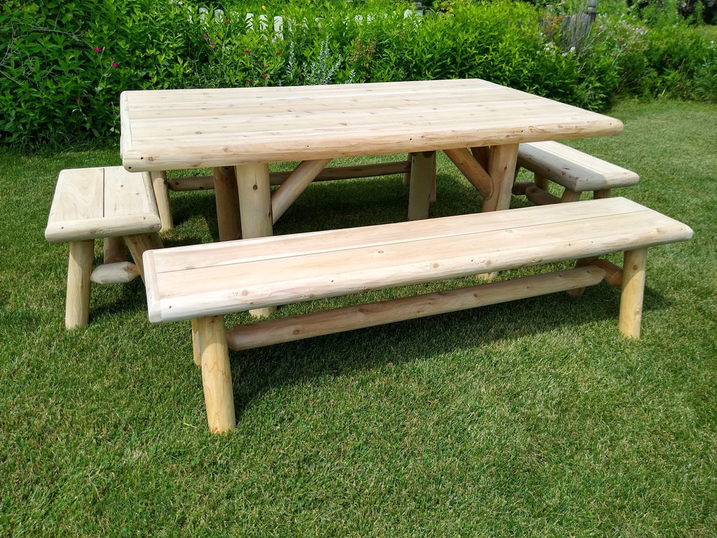 Handmade Rustic Outdoor Picnic Table | Solid Wood Farmhouse Patio Table | Backyard Dining Table for Garden, Porch & Outdoor Gatherings