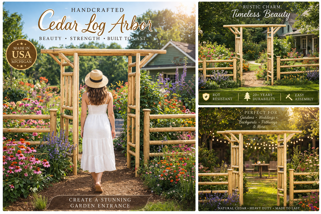 Outdoor Wooden Garden Arbor | Rustic Yard Arch for Climbing Plants, Roses & Pathways | Decorative Backyard Entrance Trellis