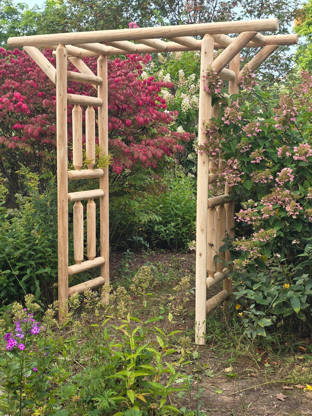 Outdoor Wooden Garden Arbor | Rustic Yard Arch for Climbing Plants, Roses & Pathways | Decorative Backyard Entrance Trellis