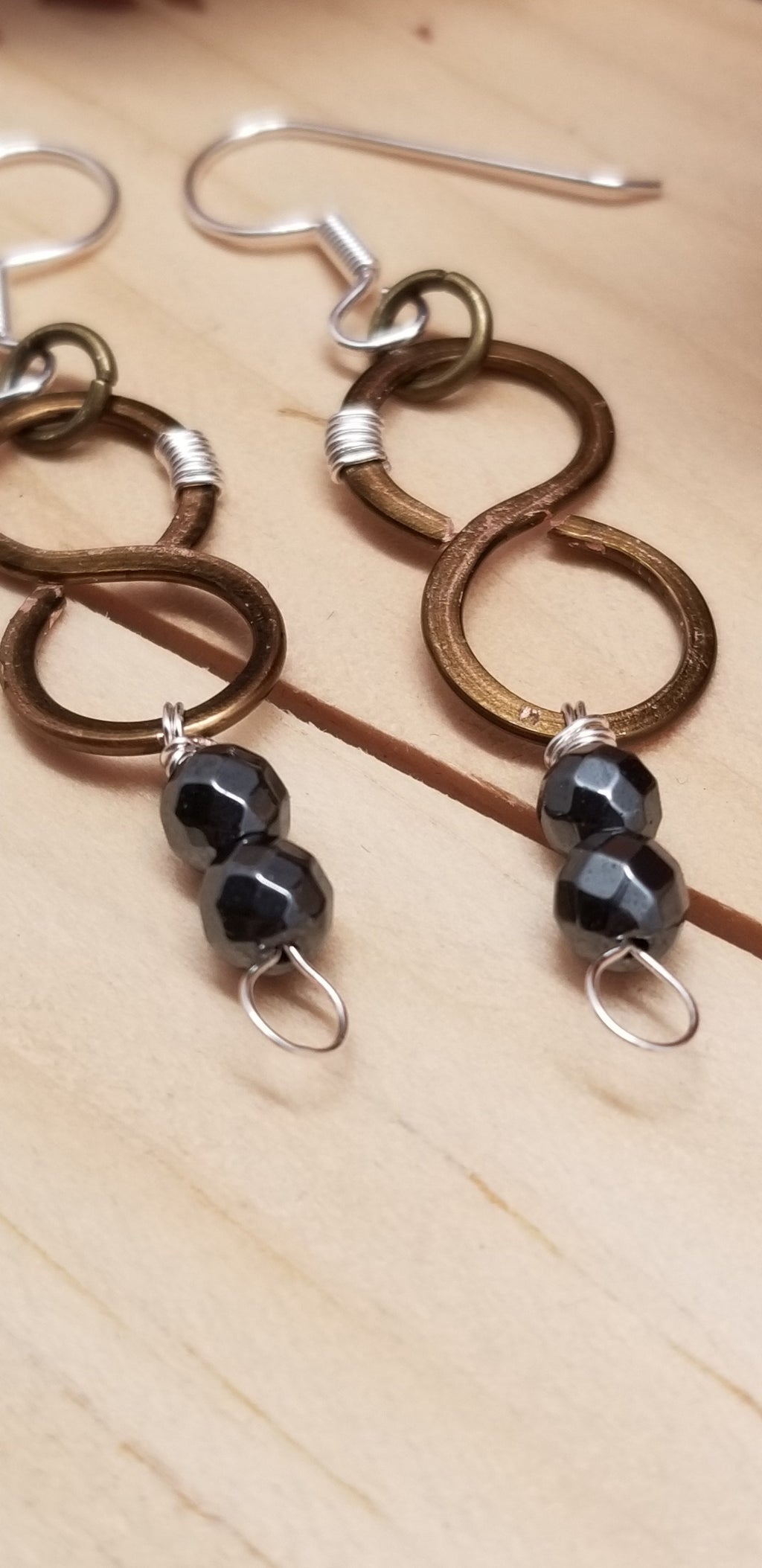 Handmade Copper Hematite Figure Eight Earrings – Wire Wrapped Dangle Earrings | Artisan Jewelry